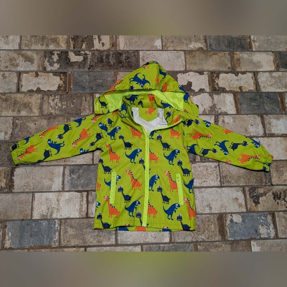 Youth Small Dinosaur Windbreaker Jacket Hooded Green Orange Blue Full Zip